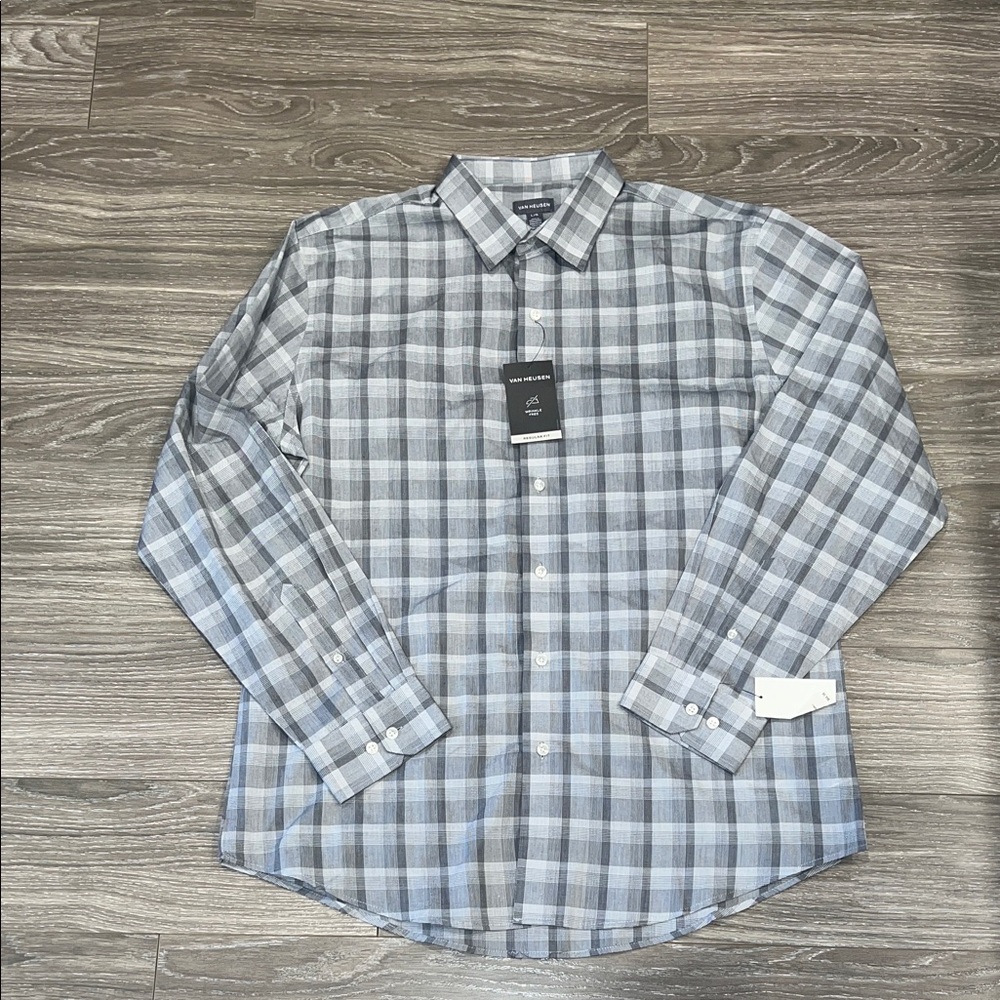 Van Heusen Gray Plaid Button Down Shirt